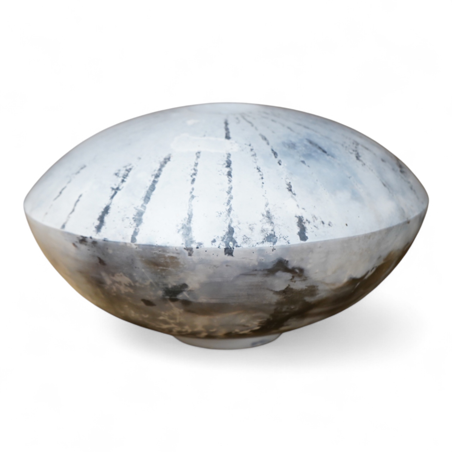 David Harrison (Modern British) a pit fired pottery vase of circular squat form, incised initials to the base, 31cm in diameter